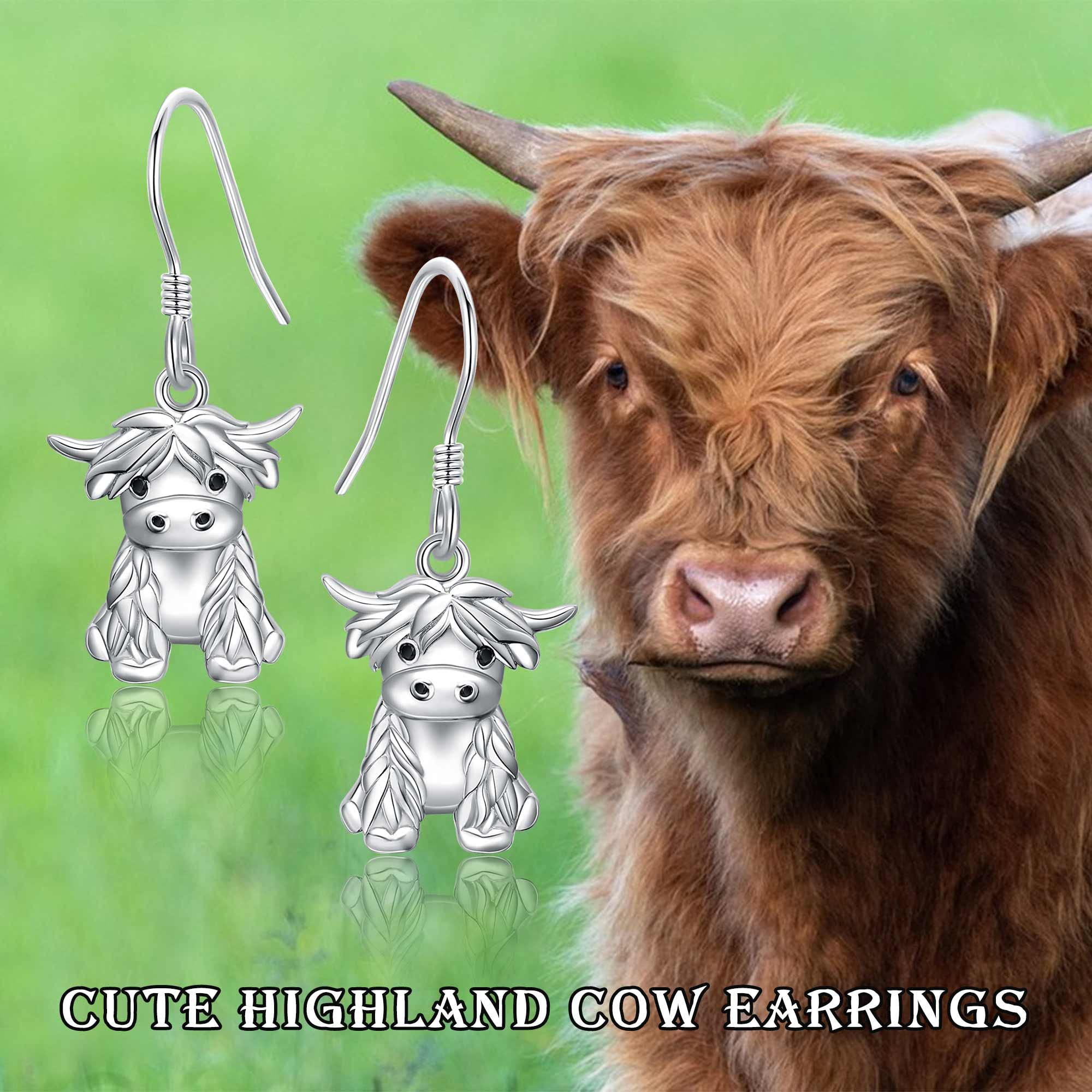 YAFEINI Highland Cow Earrings 925 Sterling Sliver Cow Dangle Earrings Highland Cow Jewelry for Women