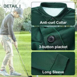 AULEEGAR Mens Long Sleeve Polo Shirts Casual with Collar XL Green