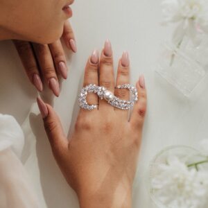 Aprilery Three-Finger Statement Rings for Women, Unique Pearl CZ Crystal Adjustable Open Ring Multiple Finger Cocktail Ring Jewelry Wedding Party Prom Accessory Gifts for Her Style 1