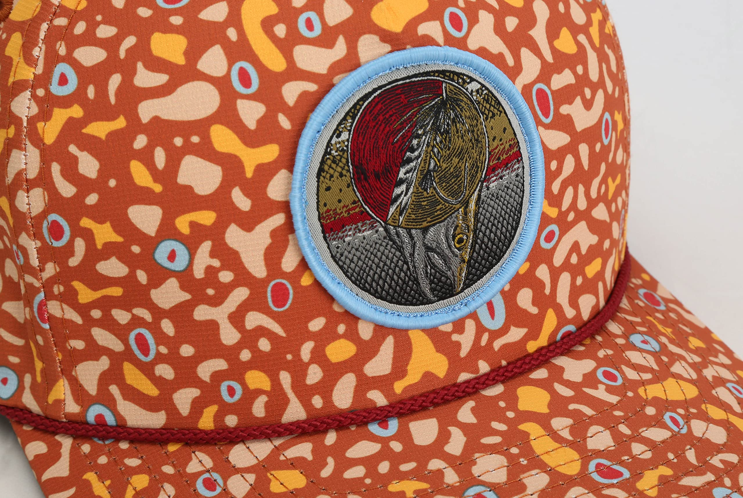 Dead Drift Fly Fishing Patch 5-Panel Vintage Trucker Rope Cap, Fly Fishing Hat (Trout Skin)