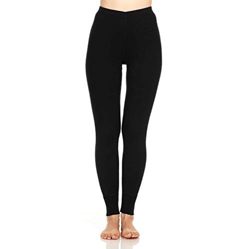 Women's 100% Merino Wool Midweight Base Layer Bottoms - Thermal Underwear - No Itch Renewable Fabric - Black - Large Petite/Short