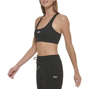 DKNY Sport Women's Performance Support Yoga Running Bra, Black/Silver