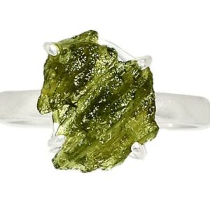 Natural Moldavite Rough Ring 925 Sterling Silver Handmade Jewelry With Certified Gemstone From Czech Republic By CrownJewelry (7.5)