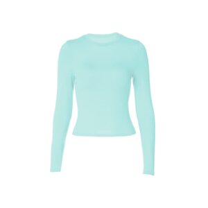 Women Slim Workout Shirt Top Long Sleeve Crewneck Skinny Athletic Top Solid Yoga Basic Crop Tee Tops (Solid Light Blue,Small)