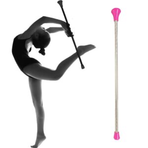 Dasiyoki 26-inch Twirling Baton Spinning Dance Baton Metal Rhythmic Gymnastics Conducting Batons for Child in Majorette-Complete with 1 Dance Ribbon Rainbow Streamer (Pink,1 Pack)