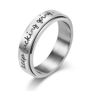 woynji 8mm stainless steel spinner fidget anxiety ring for men women inspirational quote keep fucking going worry stress relieving band rings silver size 9