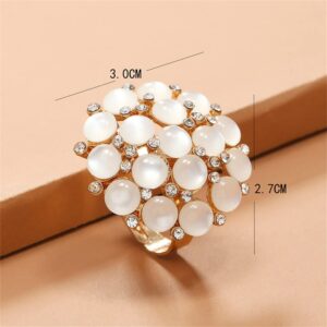 Dtja Round CZ Cat Eye Flower Statement Ring for Women Girls Gold Plated Adjustable Wedding Promise Open Finger Band Rings Comfort Fit Fashion Birthday Anniversary Valentine Jewelry Gift