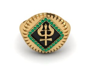 ratnavali arts yellow gold plated poseidon greek god of the sea trident ring (emerald, 10)