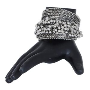 Eas Style Store German Silver Oxidized Hand Crafted Ghungroo Kadaa Bangle Open Bracelet Cuff for Women and Girls