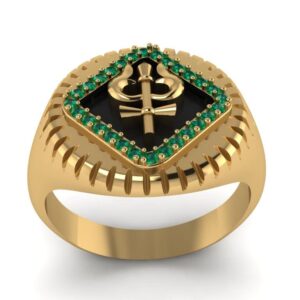 RATNAVALI ARTS Yellow Gold Plated Poseidon Greek God of The Sea Trident Ring (Emerald, 10)