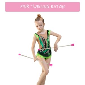 Dasiyoki 26-inch Twirling Baton Spinning Dance Baton Metal Rhythmic Gymnastics Conducting Batons for Child in Majorette-Complete with 1 Dance Ribbon Rainbow Streamer (Pink,1 Pack)