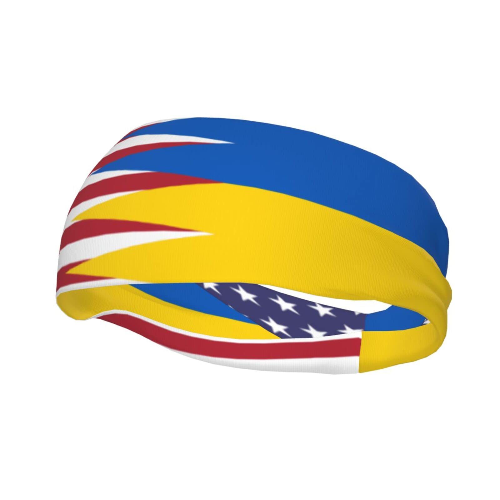 America Ukraine Friendship Flag Sports Headbands Unisex Yoga Non-Slip Quick-Drying Workout Hairband