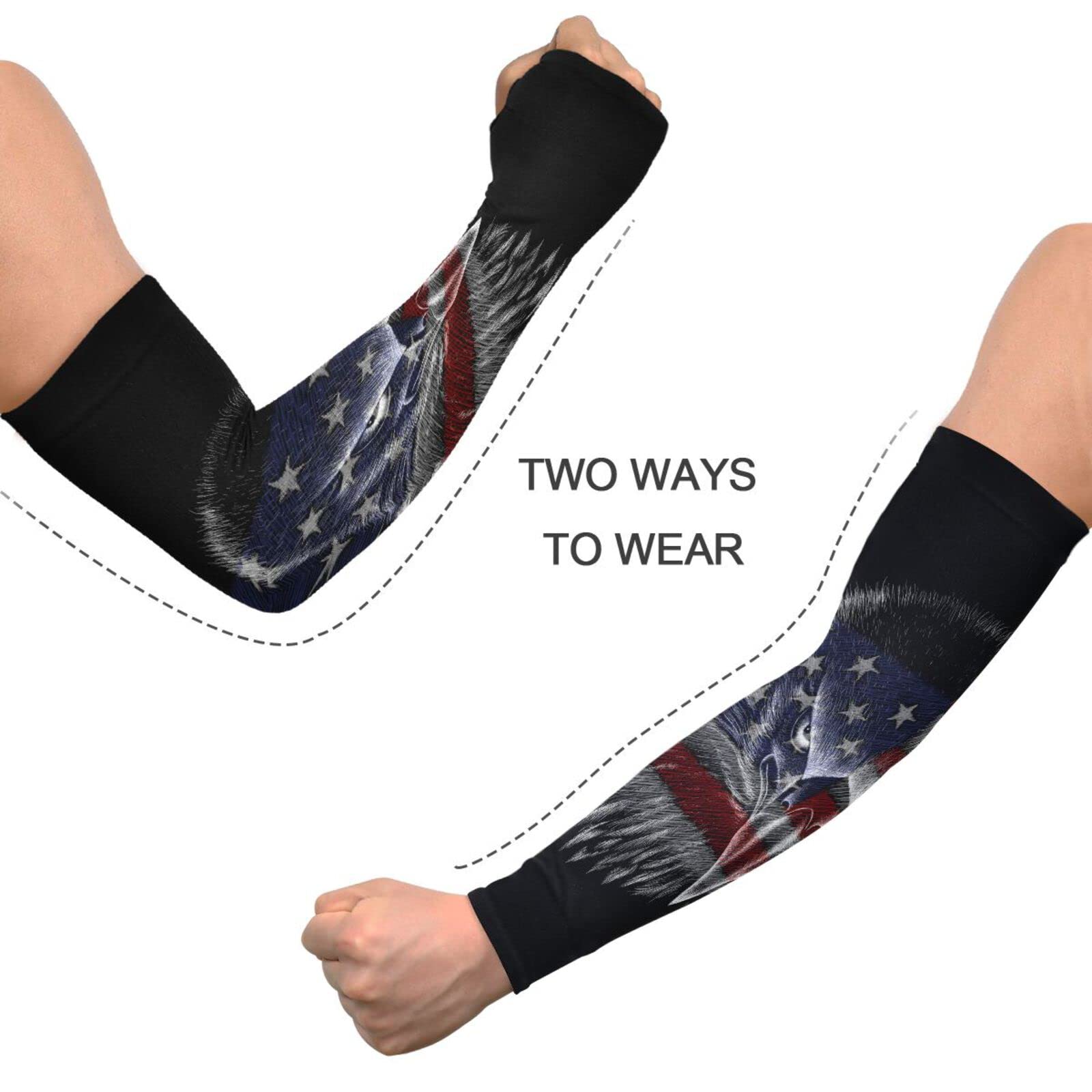 Dussdil Patriotic Memorial Day Eagle Flag Gardening Garden Sleeves Independence Day Farm Arm Sleeves UV Sun Protection Cooling Sleeves for Women Men with Thumb Hole