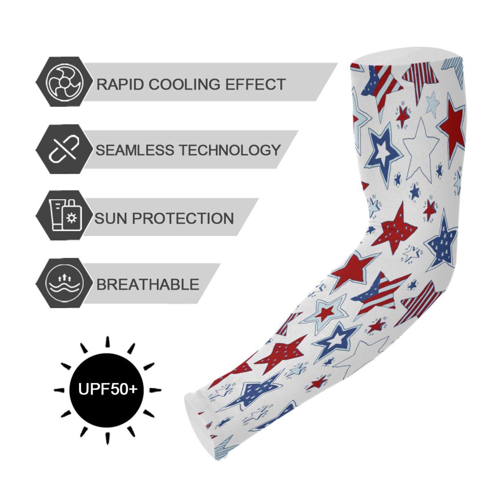 Dussdil Stars Us Flag Independence Patriotic Day Gardening Garden Sleeves Memorial 4th Of July Farm Arm Sleeves UV Sun Protection Cooling Sleeves for Women Men with Thumb Hole