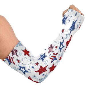 Dussdil Stars Us Flag Independence Patriotic Day Gardening Garden Sleeves Memorial 4th Of July Farm Arm Sleeves UV Sun Protection Cooling Sleeves for Women Men with Thumb Hole