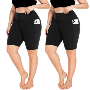 FULLSOFT Plus Size Biker Shorts for Women-High Waist X-Large-4X Tummy Control Womens Shorts with Pockets Leggings Shorts for Yoga Workout(2 Pack Black,4X-Large)