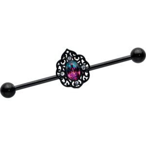 body candy womens 14g stainless steel black helix cartilage earring lacy drop industrial barbell 1 1/2"