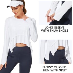 G4Free Women's Long Sleeve Workout Shirts UPF 50+ Sun Protection Crop Tops Lightweight Quick Dry Rash Guard Shirt (White,L)