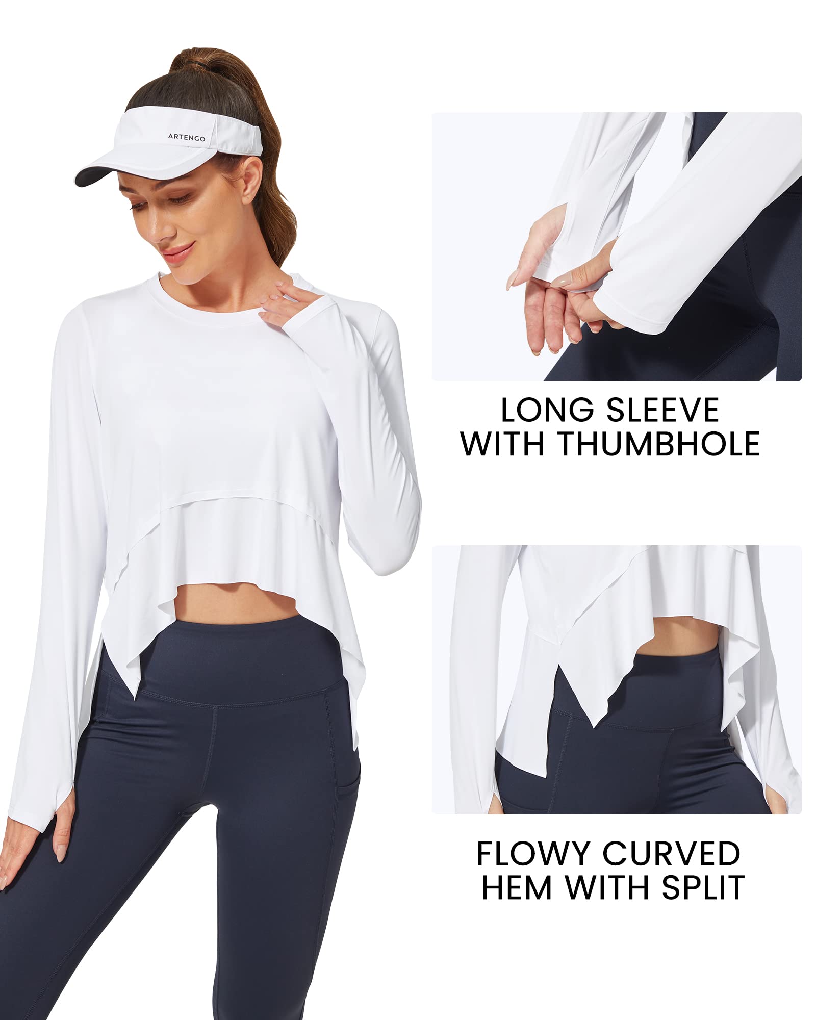 G4Free Women's Long Sleeve Workout Shirts UPF 50+ Sun Protection Crop Tops Lightweight Quick Dry Rash Guard Shirt (White,L)