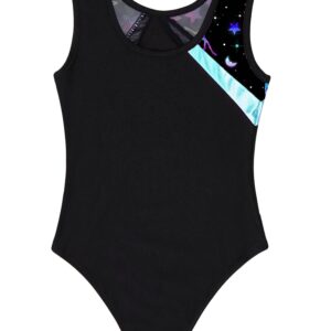 Yeahdor Gymnastics Leotards for Girls Shiny Metallic Ballet Dance Bodysuit Sleeveless Athletic Unitards Skating Dancewear Cyan 12 Years