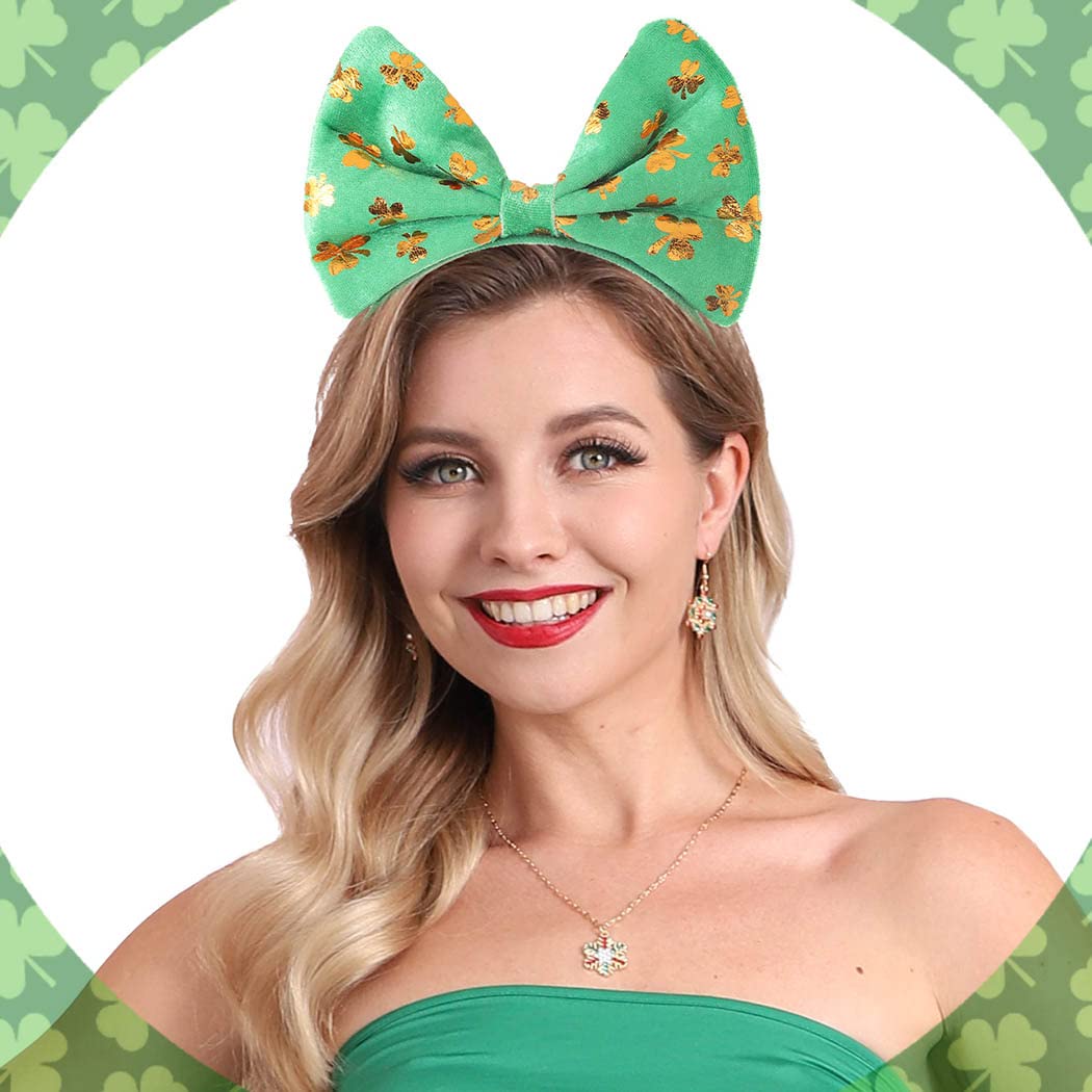 DRESBE St. Patrick's Day Headbands Green Shamrock Bowknot Hair Hoop Cute Festival Hair Accessories for Women and Girls(2pcs) (A)