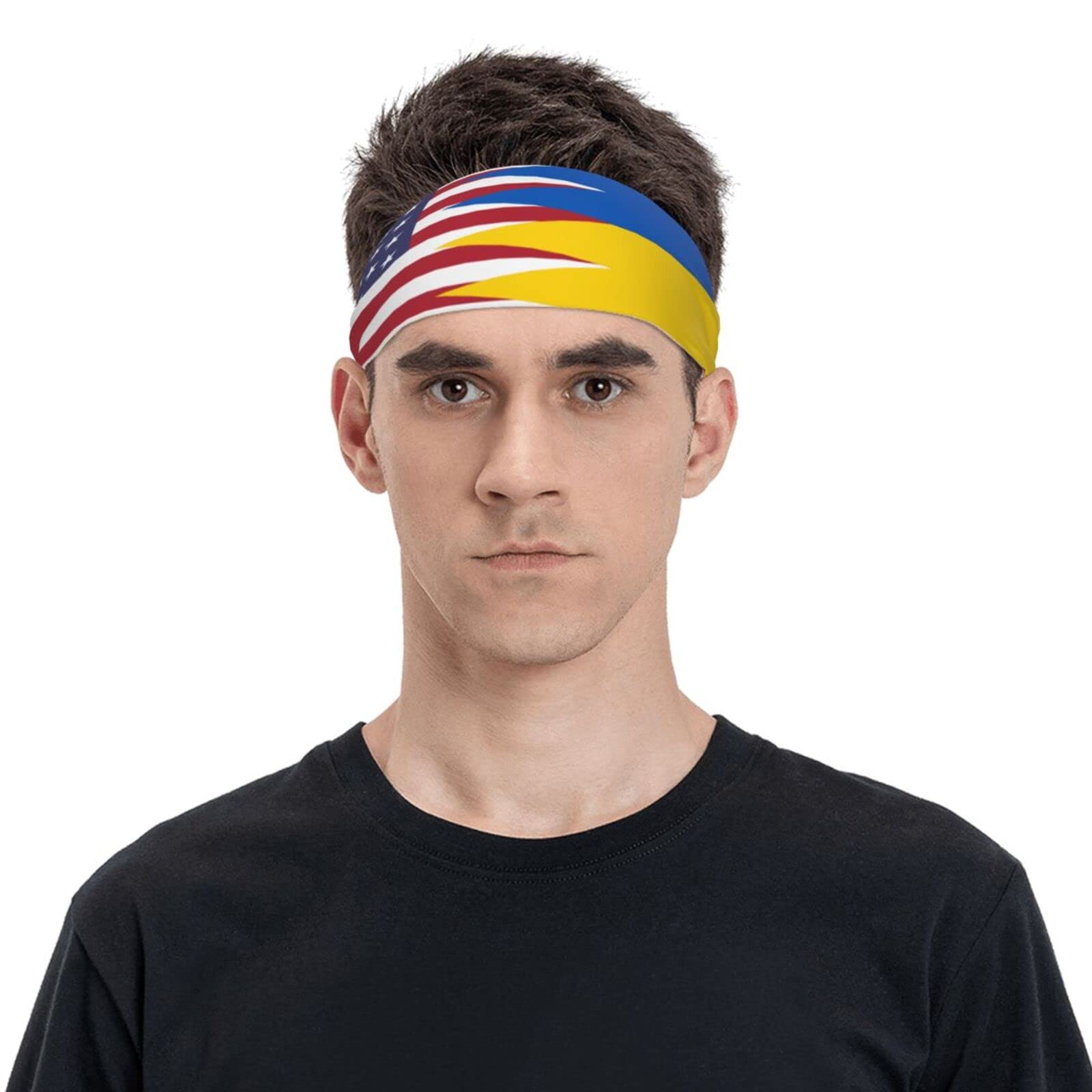 America Ukraine Friendship Flag Sports Headbands Unisex Yoga Non-Slip Quick-Drying Workout Hairband