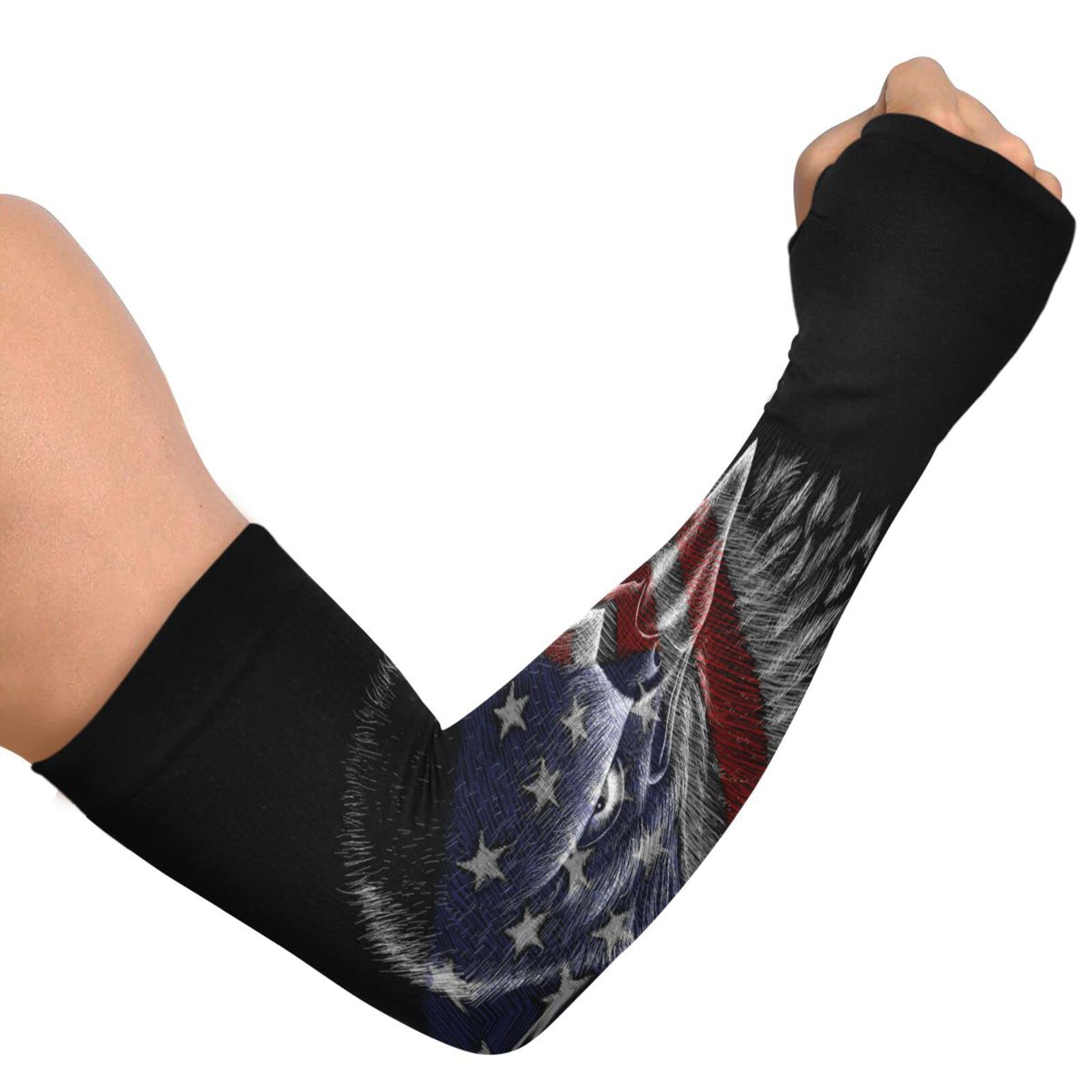 Dussdil Patriotic Memorial Day Eagle Flag Gardening Garden Sleeves Independence Day Farm Arm Sleeves UV Sun Protection Cooling Sleeves for Women Men with Thumb Hole