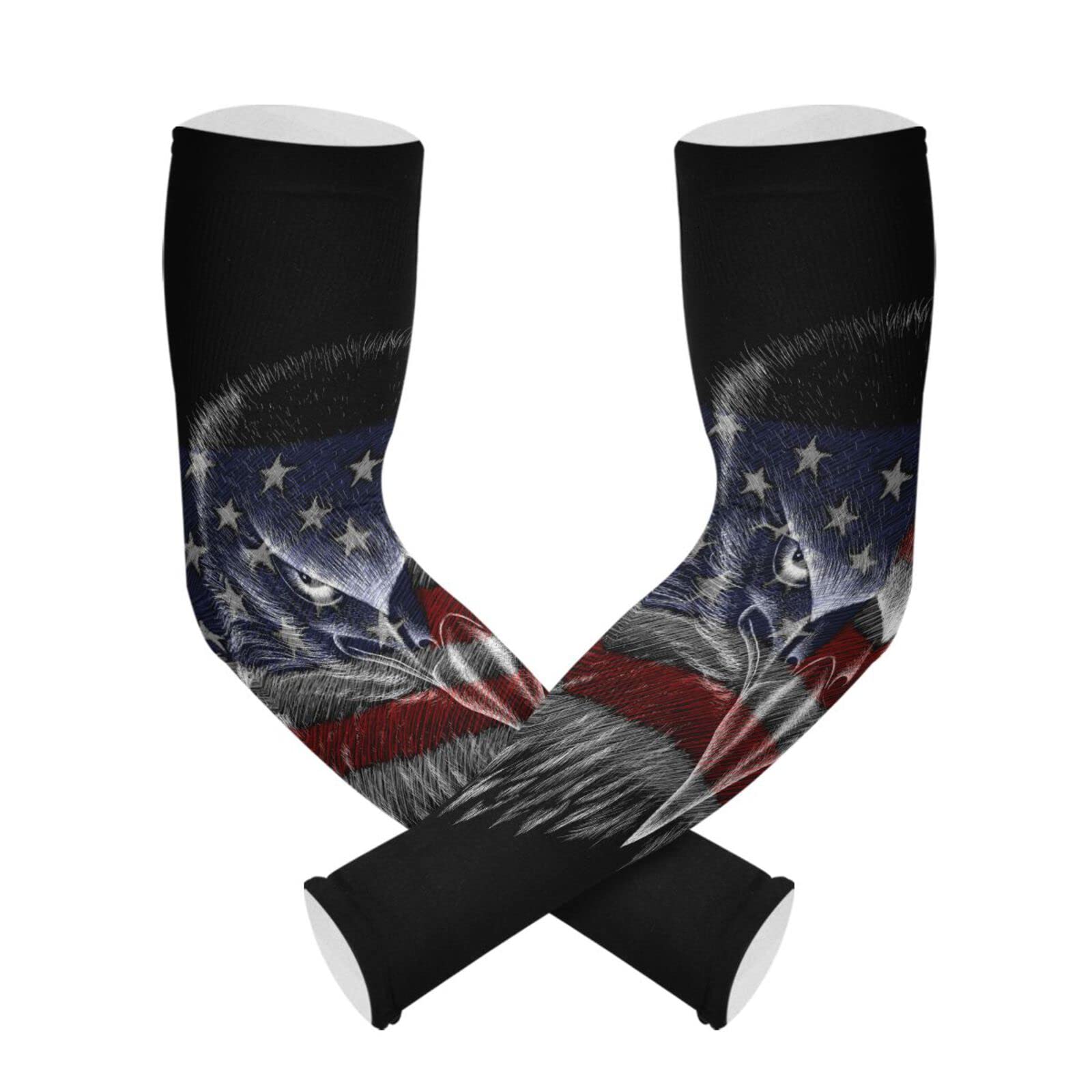 Dussdil Patriotic Memorial Day Eagle Flag Gardening Garden Sleeves Independence Day Farm Arm Sleeves UV Sun Protection Cooling Sleeves for Women Men with Thumb Hole