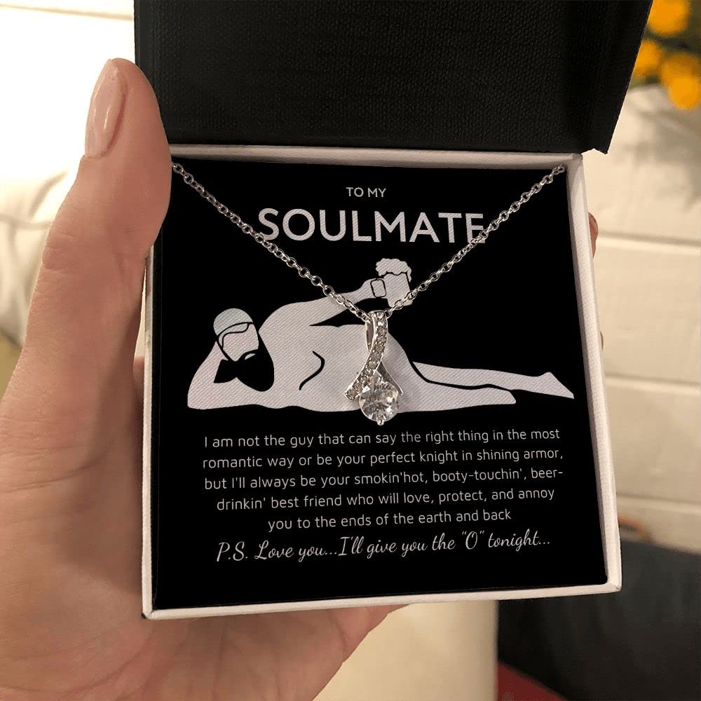 To My Soulmate Necklace For Women, Funny Gifts Girlfriend, Personalized Christmas Presents Best Birthday Meaningful Gift Ideas Wife, Women Romantic Jewelry Her Anniversary (Standard Box, Black)