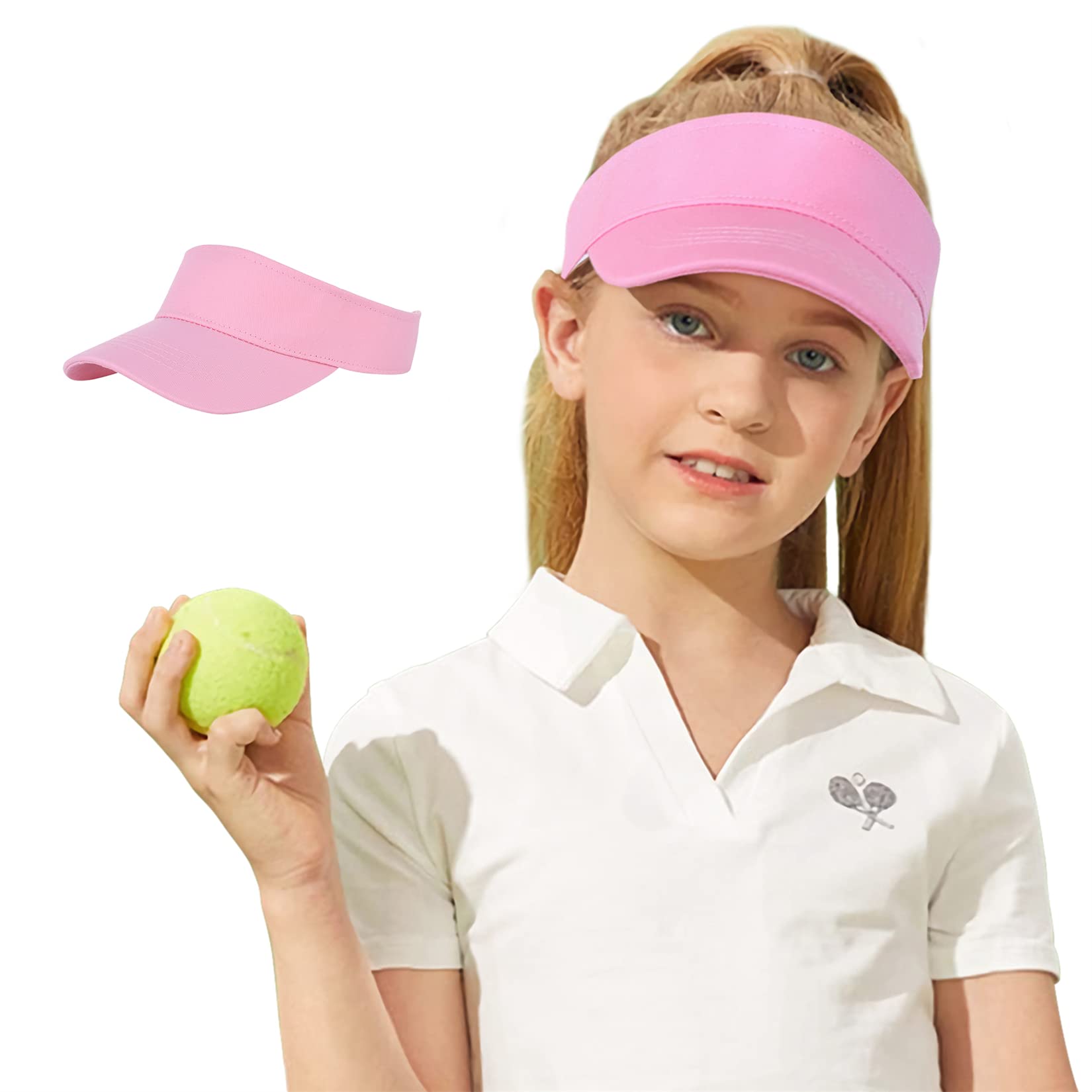 Century Star UPF 50+ Kids Visor Sun Hat Adjustable Girls High Ponytail Tennis Hat Sports Boys Running Golf Visor Cap 1Pc Pink 6-12T