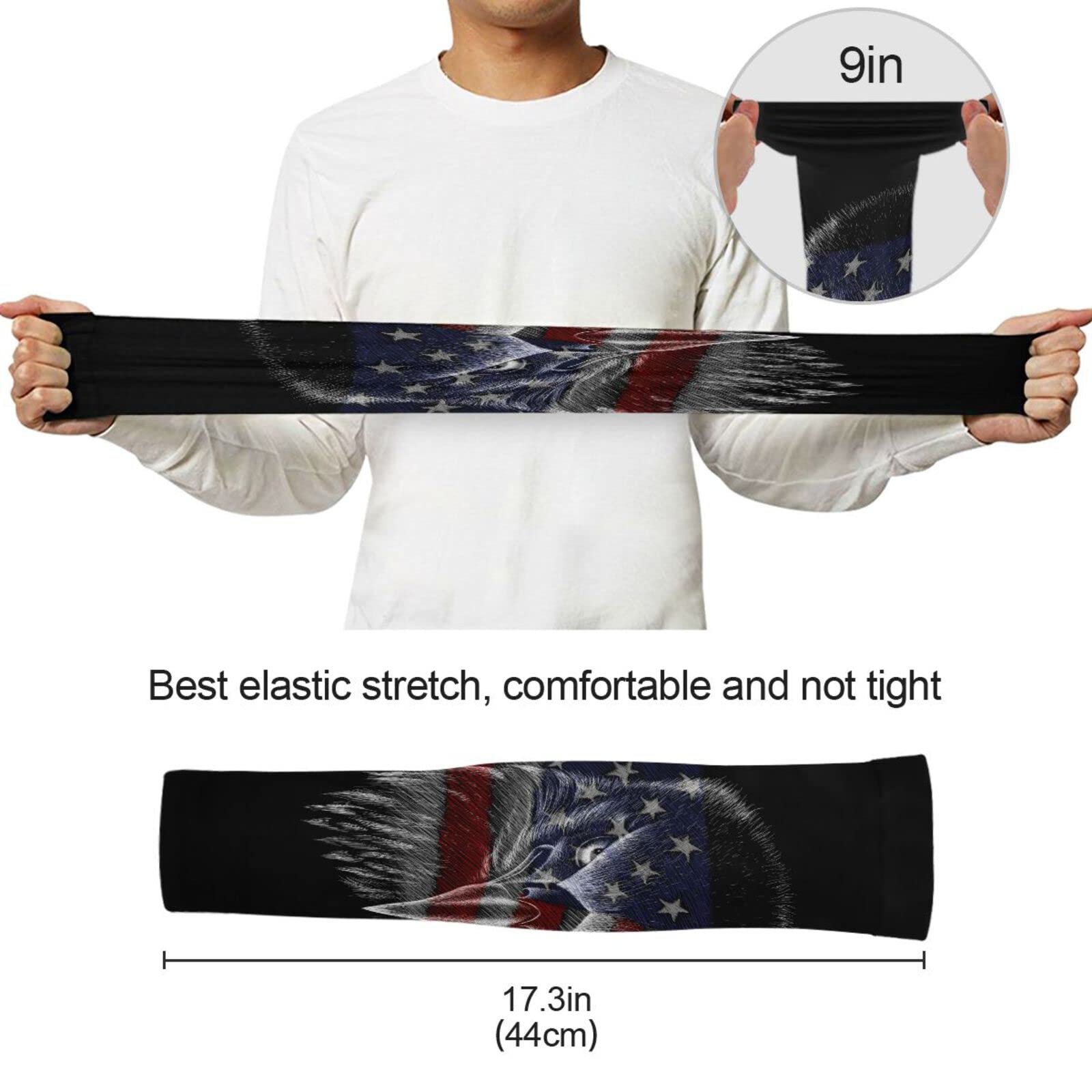 Dussdil Patriotic Memorial Day Eagle Flag Gardening Garden Sleeves Independence Day Farm Arm Sleeves UV Sun Protection Cooling Sleeves for Women Men with Thumb Hole