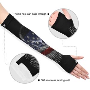 Dussdil Patriotic Memorial Day Eagle Flag Gardening Garden Sleeves Independence Day Farm Arm Sleeves UV Sun Protection Cooling Sleeves for Women Men with Thumb Hole