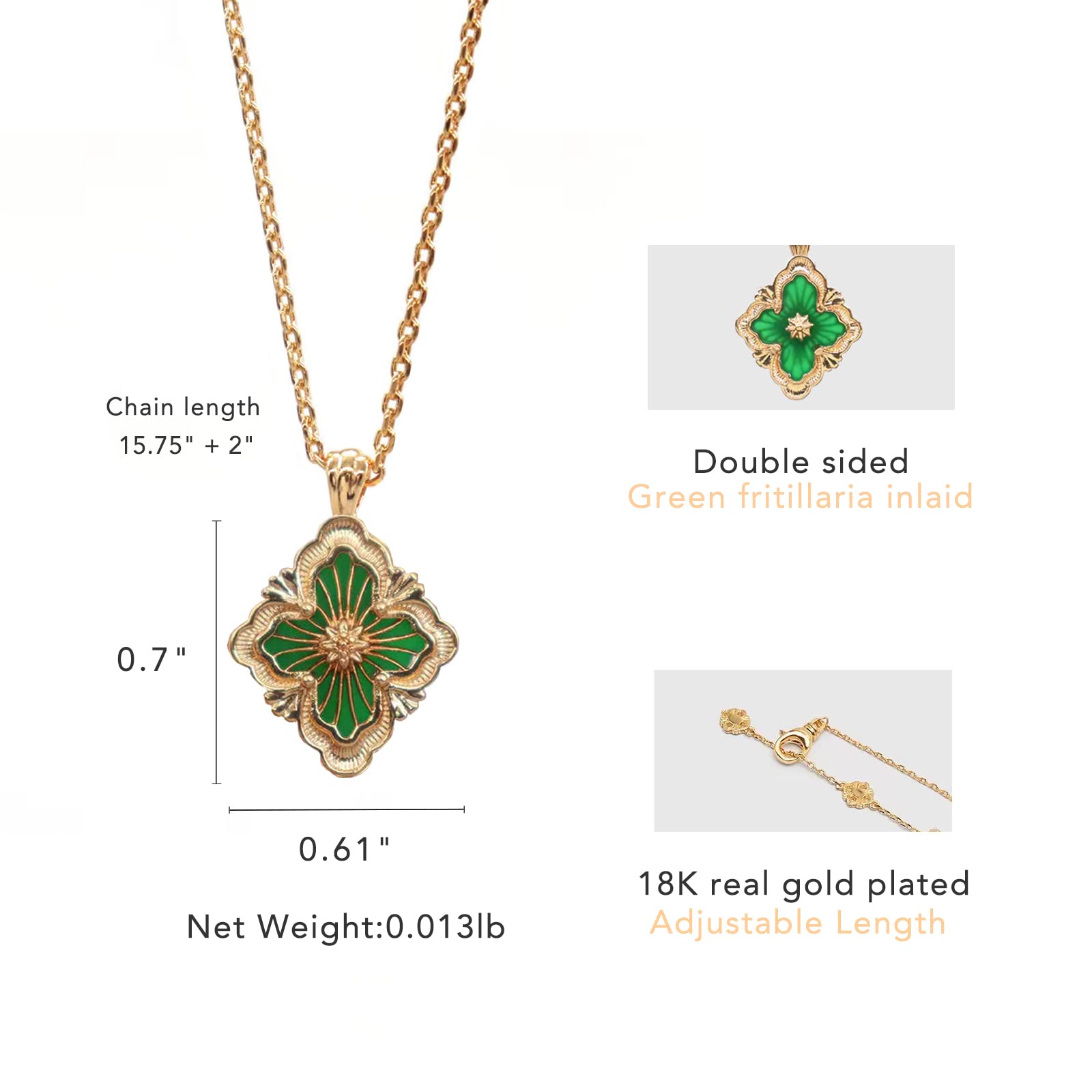 DISTANT DRUMS Green Gem Stone Clover Pendant Necklaces for Women,18K Gold-plated with Green Stone Inlaid Pendant,Tranding Gifts for Women