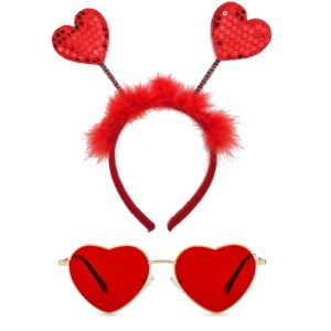 Ausejopeac Valentines Day Heart Headband Boppers Head and Heart Shape Sunglasses for Girls Women Valentine's Day Halloween Wedding Birthday Party Gift