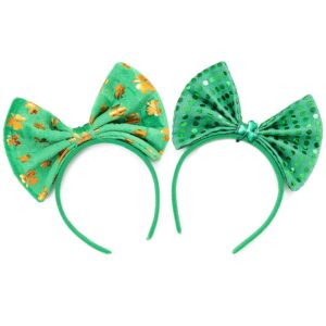 dresbe st. patrick's day headbands green shamrock bowknot hair hoop cute festival hair accessories for women and girls(2pcs) (a)