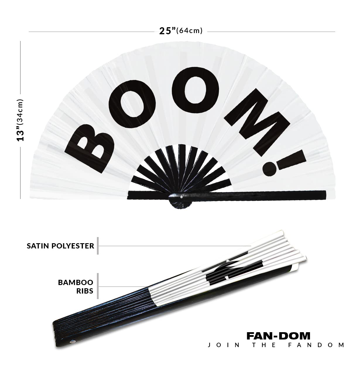 Boom! hand fan foldable bamboo circuit hand fan funny gag slang words expressions statement gifts Festival accessories Rave handheld Circuit event fan Clack fans (White)