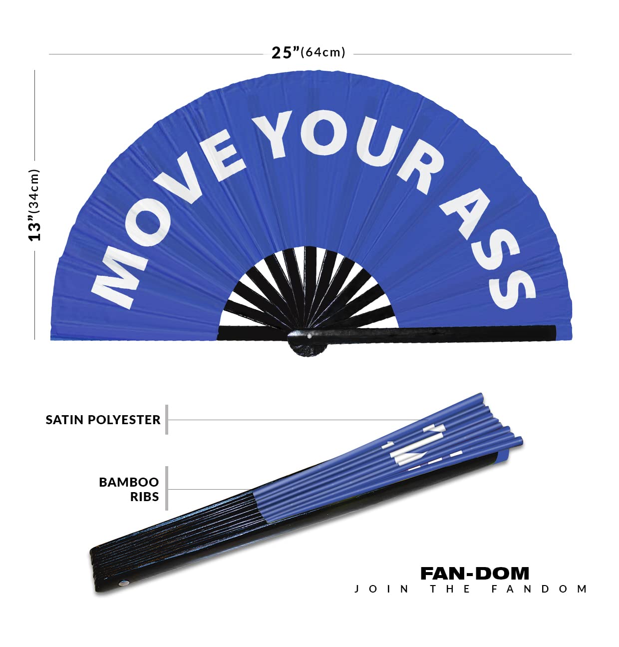 Move Your Ass Hand Fan Foldable Bamboo Circuit Hand Fan Funny Gag Slang Words Expressions Statement Gifts Festival Accessories Rave Handheld Circuit Event Fan Clack Fans (Blue)