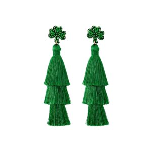 st. patrick's day irish shamrock beaded dangle earrings dainty st. patrick's day hat wine bottle shape tassel earrings for women jewelry(b)