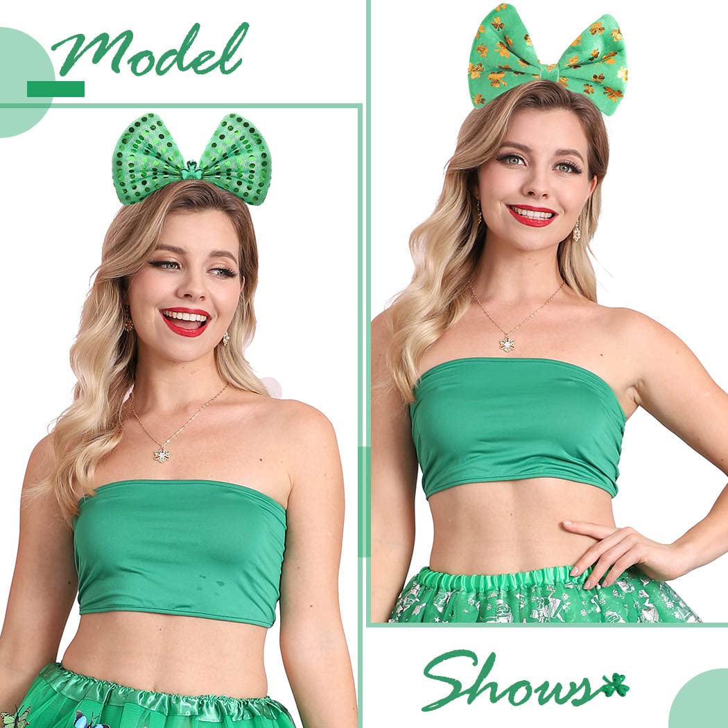 DRESBE St. Patrick's Day Headbands Green Shamrock Bowknot Hair Hoop Cute Festival Hair Accessories for Women and Girls(2pcs) (A)