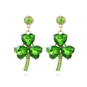 st. patrick's day irish shamrock dangle earrings shining green leaf rhinestone pearl earrings for women jewelry (b)