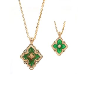 distant drums green gem stone clover pendant necklaces for women,18k gold-plated with green stone inlaid pendant,tranding gifts for women