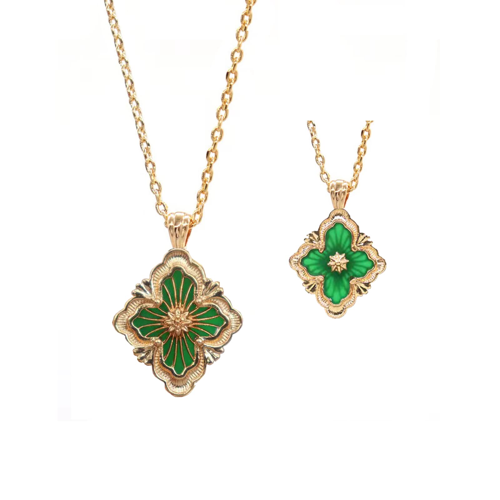 DISTANT DRUMS Green Gem Stone Clover Pendant Necklaces for Women,18K Gold-plated with Green Stone Inlaid Pendant,Tranding Gifts for Women