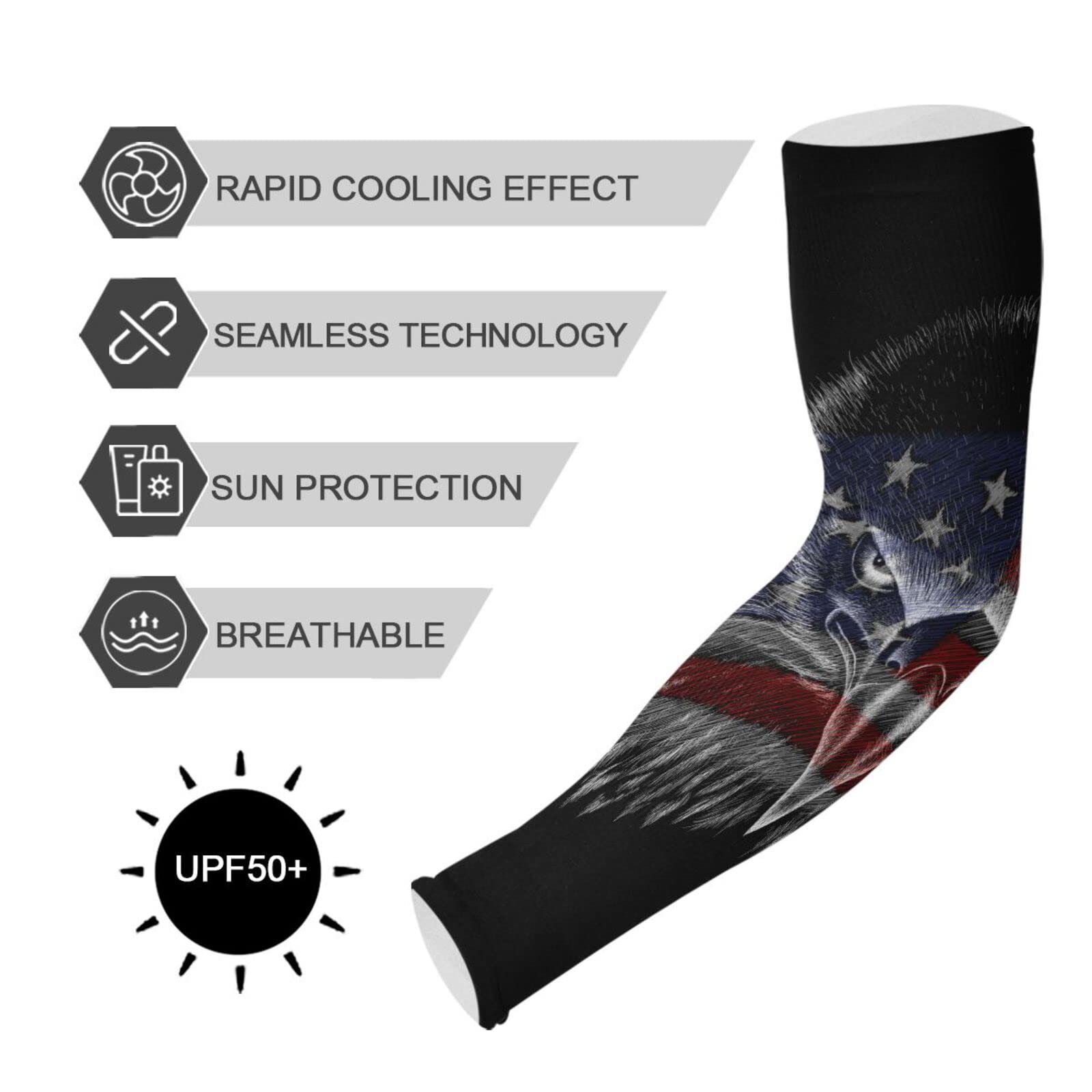 Dussdil Patriotic Memorial Day Eagle Flag Gardening Garden Sleeves Independence Day Farm Arm Sleeves UV Sun Protection Cooling Sleeves for Women Men with Thumb Hole