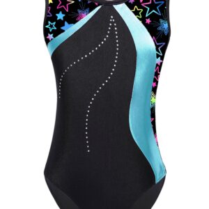 Yeahdor Gymnastics Leotards for Girls Shiny Metallic Ballet Dance Bodysuit Sleeveless Athletic Unitards Skating Dancewear Cyan 12 Years