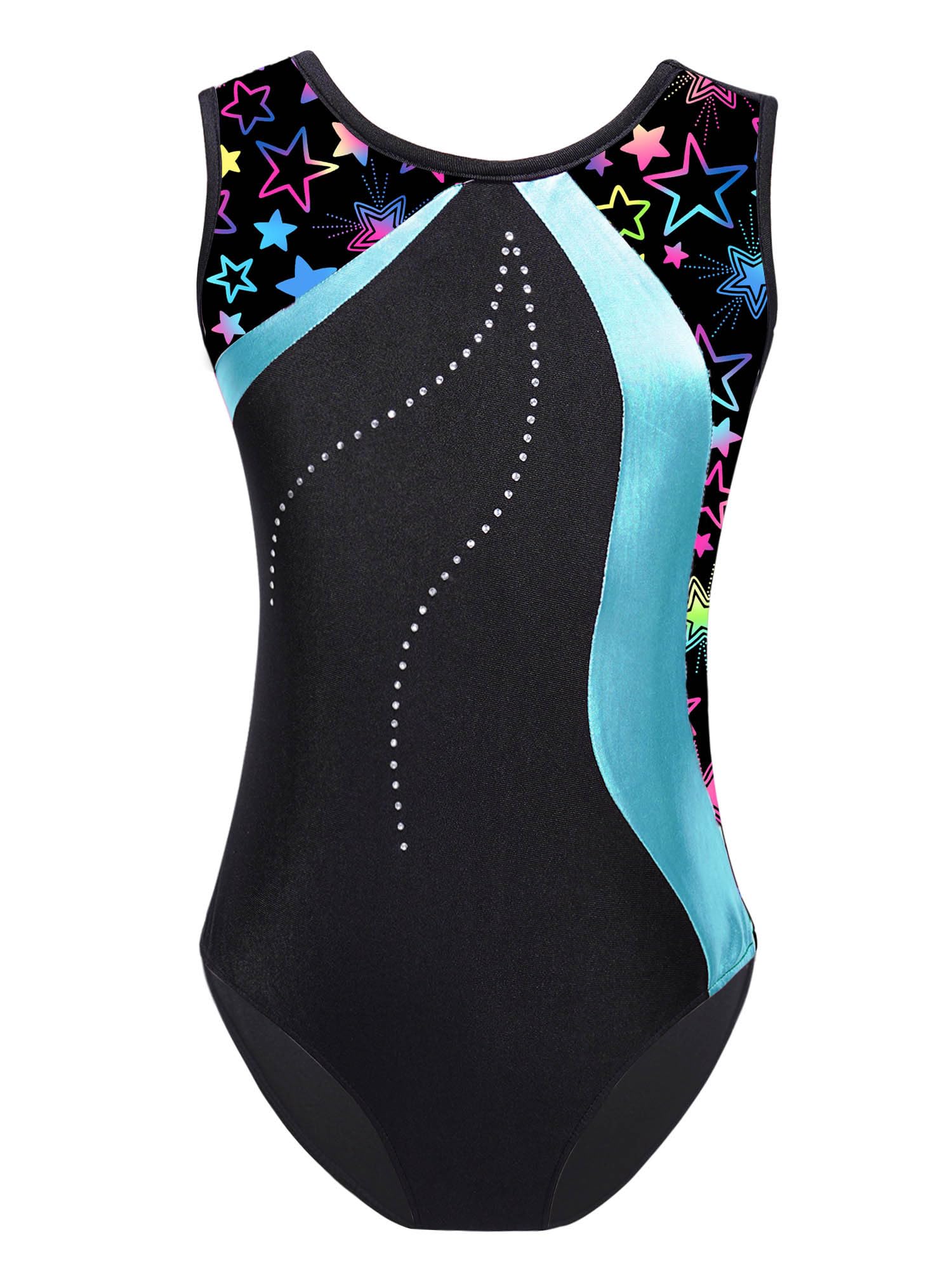 Yeahdor Gymnastics Leotards for Girls Shiny Metallic Ballet Dance Bodysuit Sleeveless Athletic Unitards Skating Dancewear Cyan 12 Years