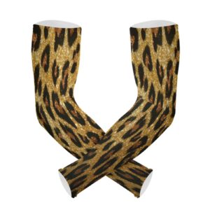 Dussdil Gold Leopard Cheetah Gardening Arm Sleeves Farmers Garden Farm Sleeves UV Sun Protection Cooling Sleeves for Women Men with Thumb Hole