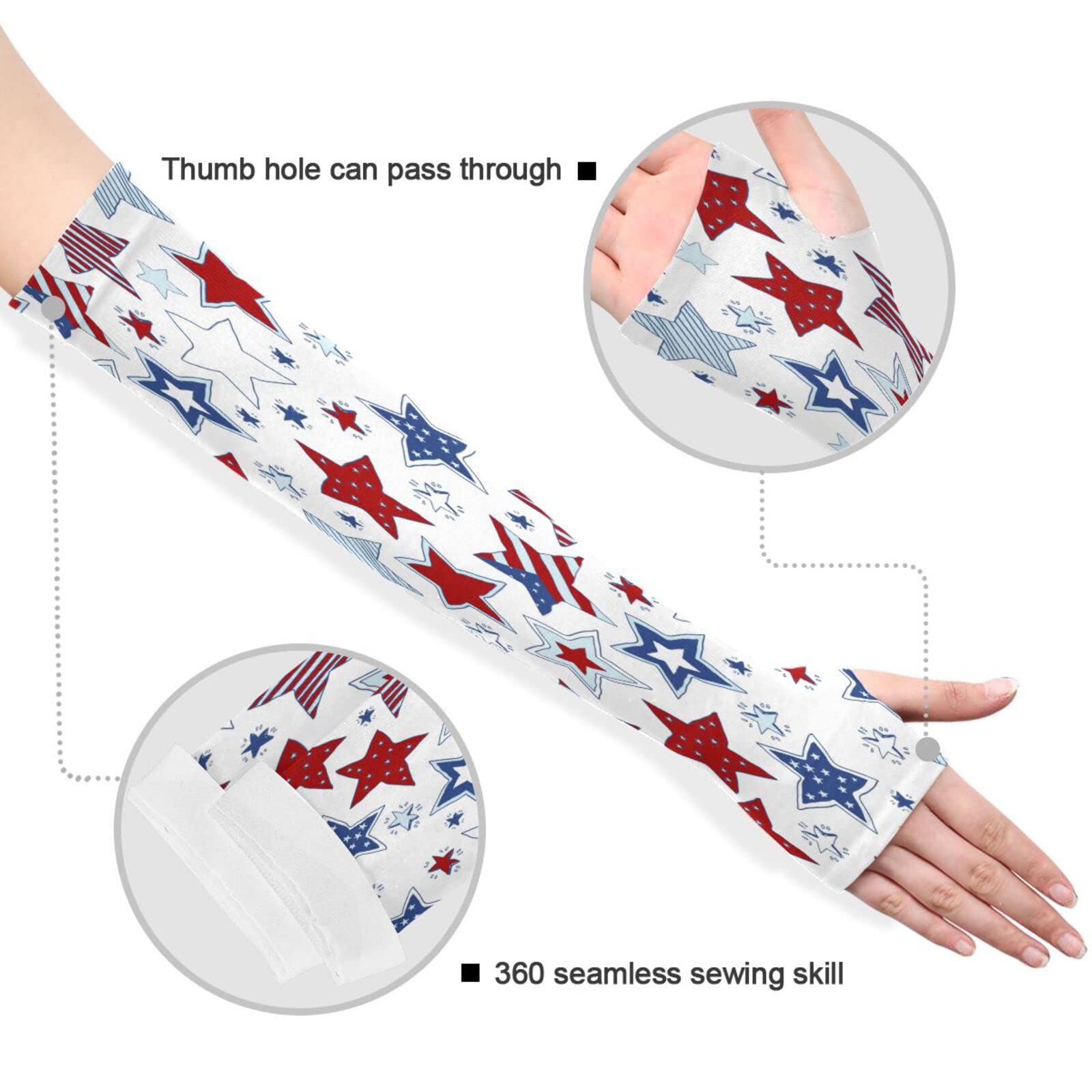 Dussdil Stars Us Flag Independence Patriotic Day Gardening Garden Sleeves Memorial 4th Of July Farm Arm Sleeves UV Sun Protection Cooling Sleeves for Women Men with Thumb Hole