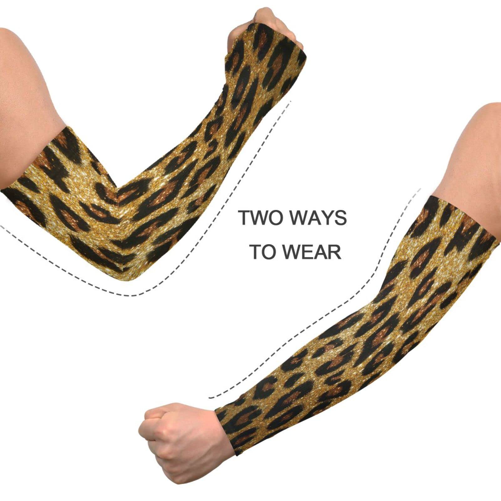 Dussdil Gold Leopard Cheetah Gardening Arm Sleeves Farmers Garden Farm Sleeves UV Sun Protection Cooling Sleeves for Women Men with Thumb Hole