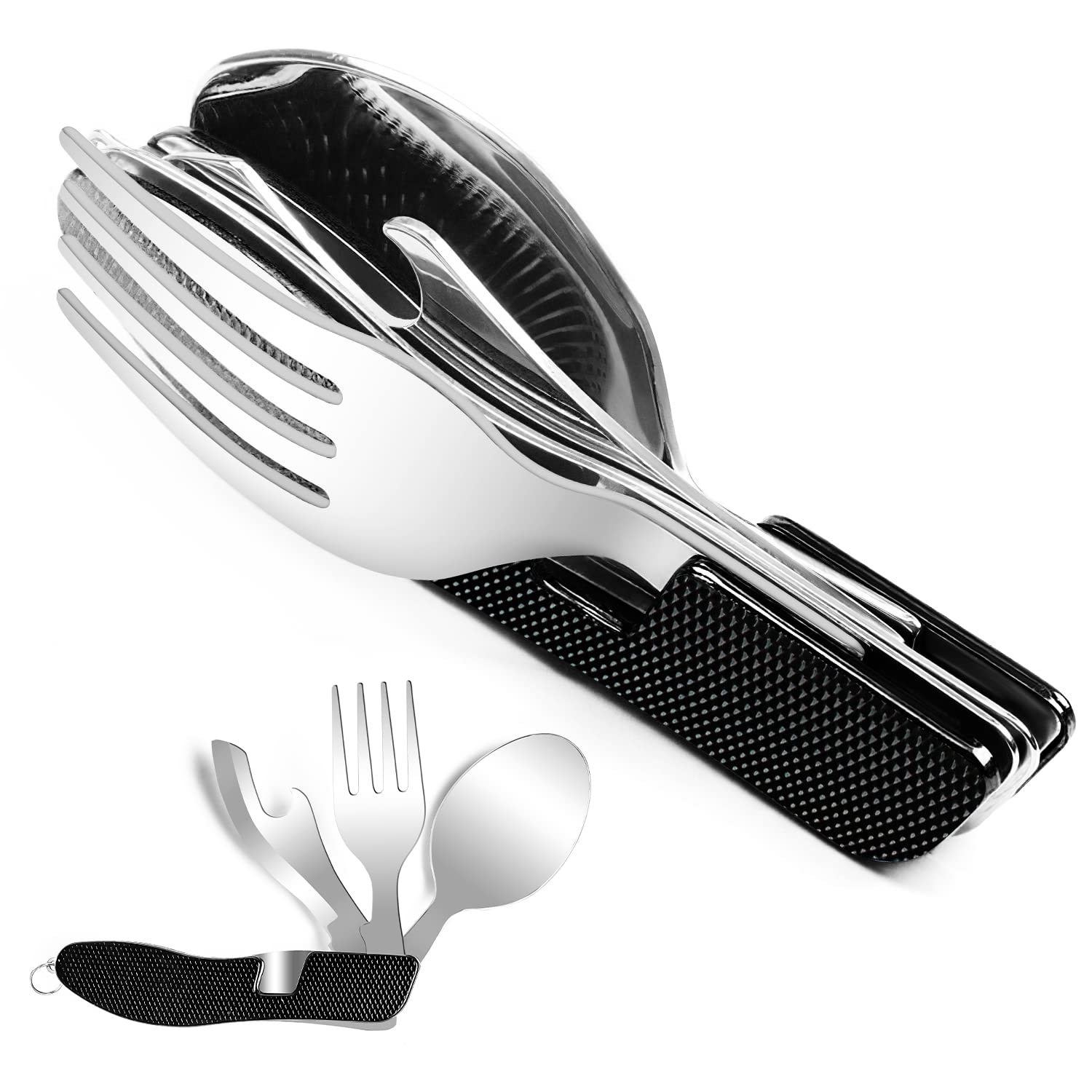 UMEINAC TECH Camping Utensils, 4 in 1 Travel Utensil Set Camping Fork Spoon Knife Set Camp Backpacking Utensils Folding Cutlery Set for Camping Hiking