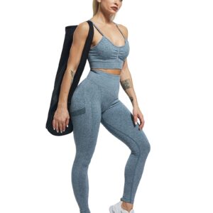 CHRLEISURE 3 Piece Workout Leggings Sets for Women, Gym Scrunch Butt Butt Lifting Seamless Leggings (Black, DGray, Blue, L)-1